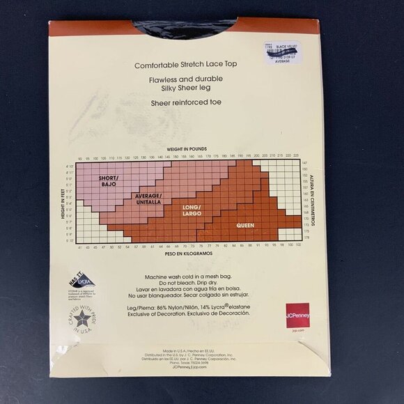 JCPenney Silky Sheer Thigh High Stockings Average Size Black Velvet Lace Top - Picture 2 of 3